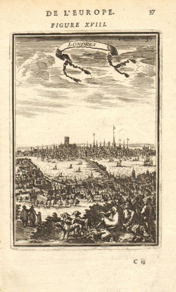 LONDON. Decorative city view. London bridge. St Pauls. 'Londres'. MALLET 1683